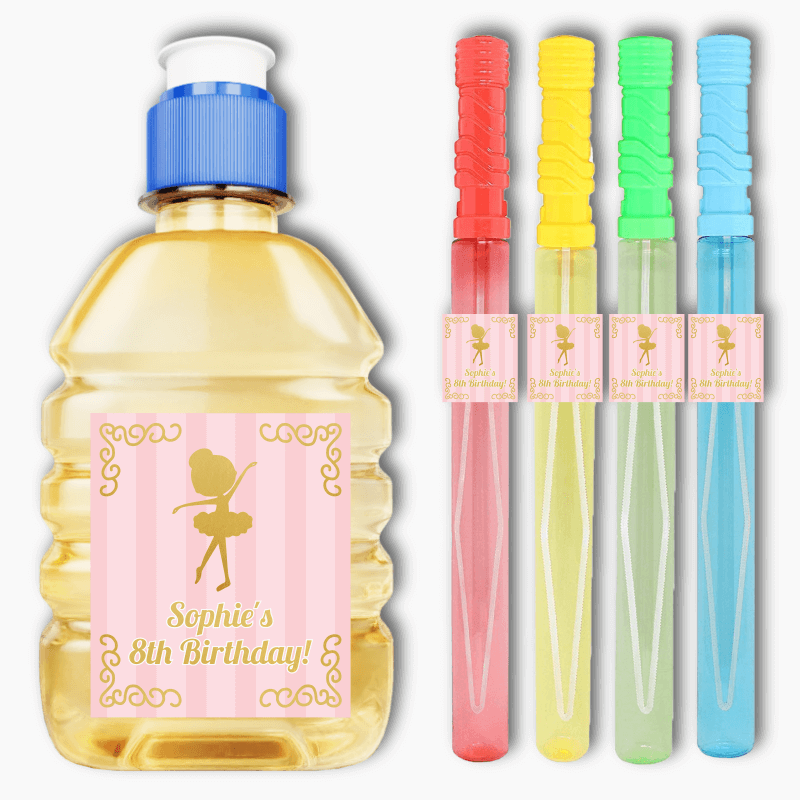 Personalised Dancing Gold Ballerina Birthday Party Rectangle Stickers