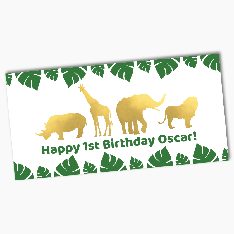 Personalised Gold Safari Jungle Animals Birthday Party Banner