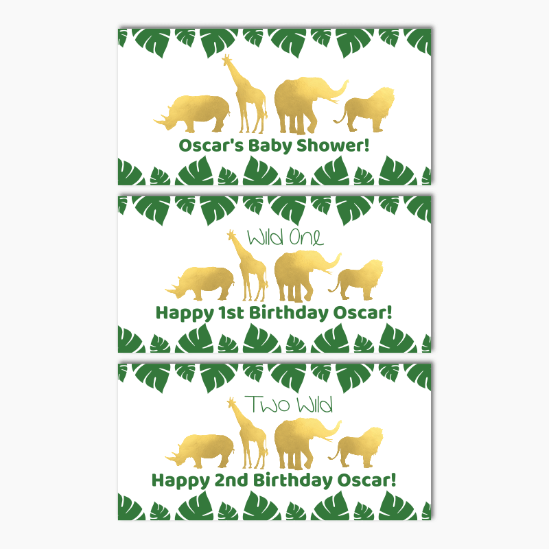 Personalised Gold Safari Jungle Animals Party Banners
