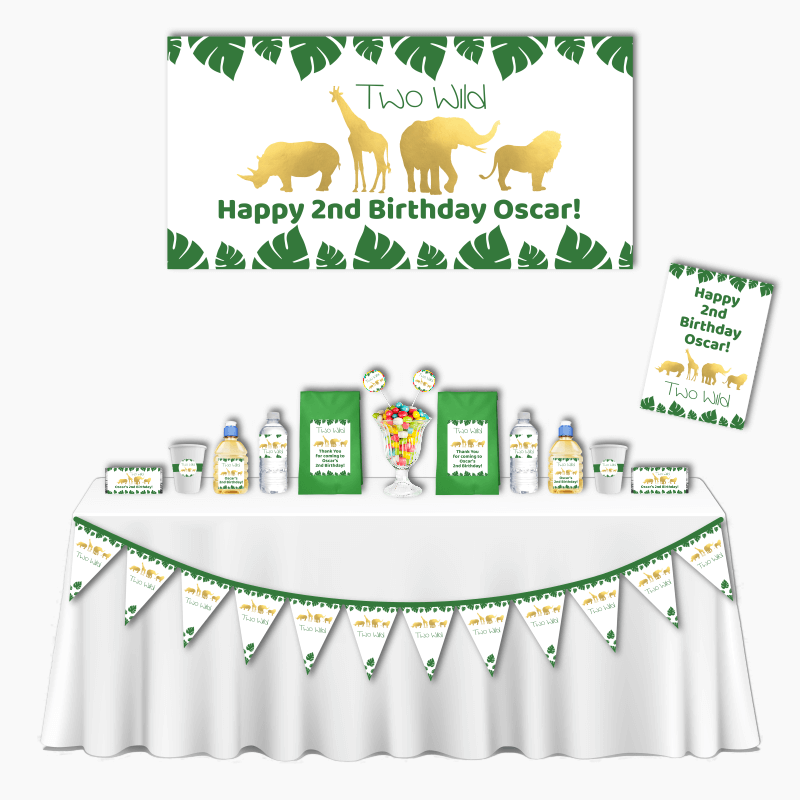 Personalised Gold Safari Jungle Animals Deluxe Two Wild Party Decorations Pack
