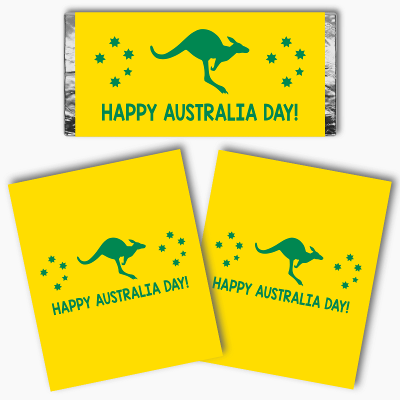 Green & Gold Kangaroo Australia Day Mini Chocolate Labels