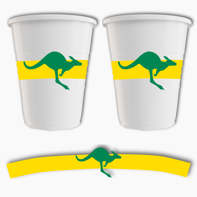 Green & Gold Kangaroo Australia Day Party Cup Stickers