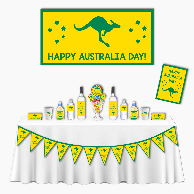 Green &amp; Gold Kangaroo Australia Day Deluxe Party Ddecorations Pack