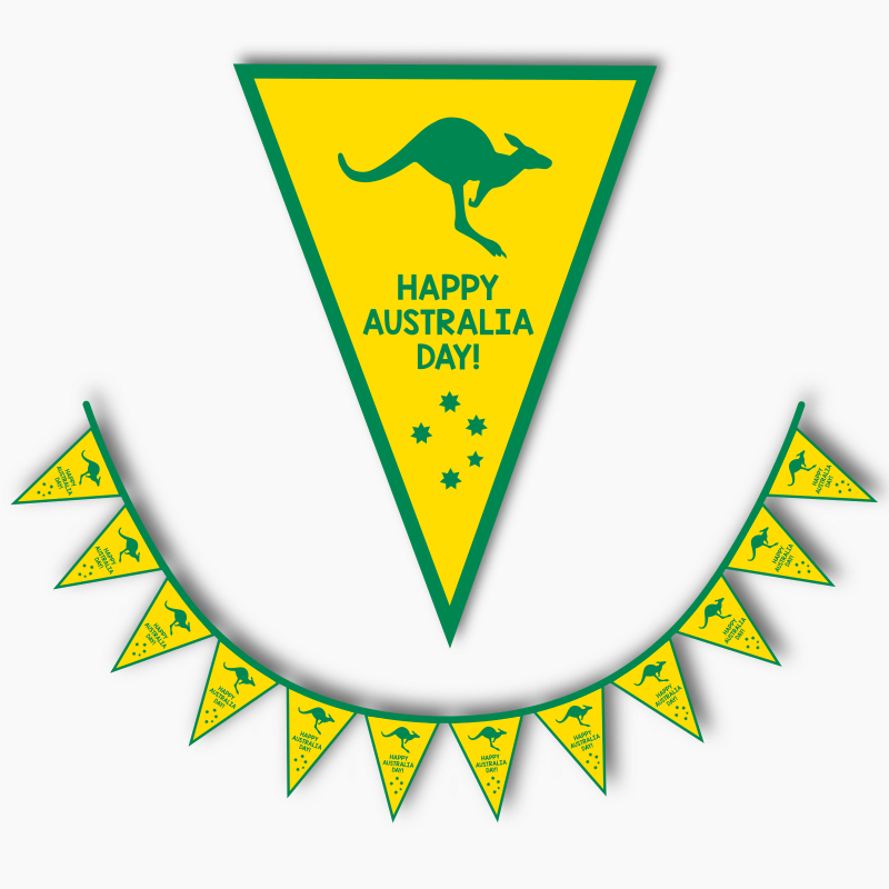 Green &amp; Gold Kangaroo Australia Day Party Flag Bunting