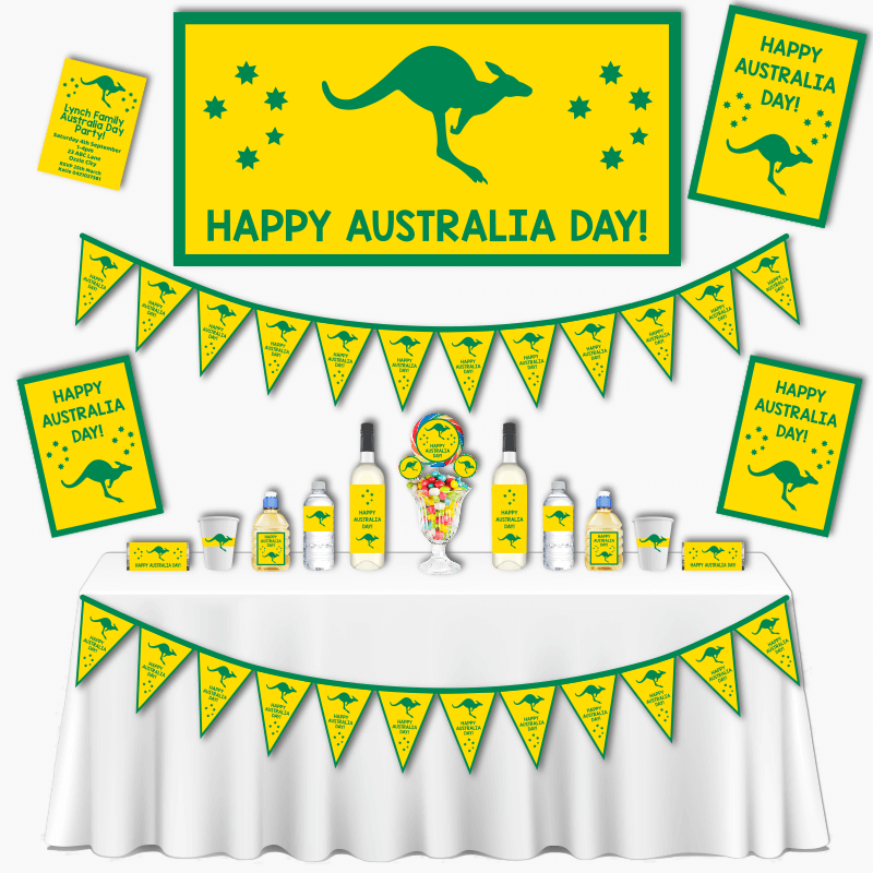 Green &amp; Gold Kangaroo Australia Day Grand Party Decorations Pack