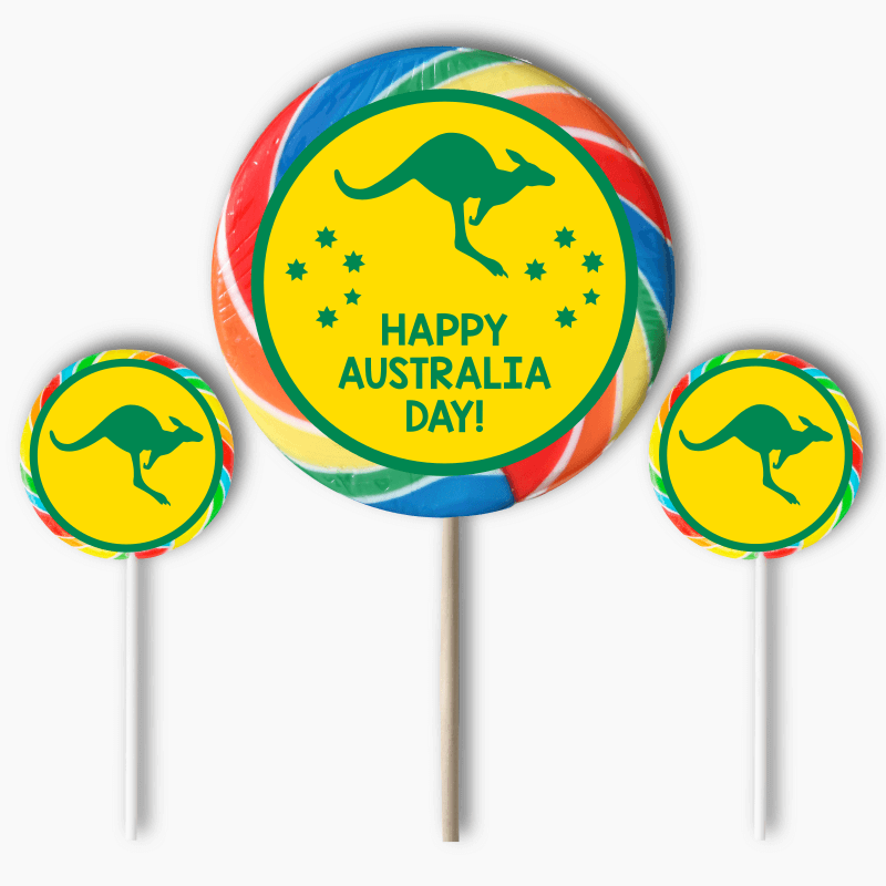 Green & Gold Kangaroo Australia Day Party Round Stickers