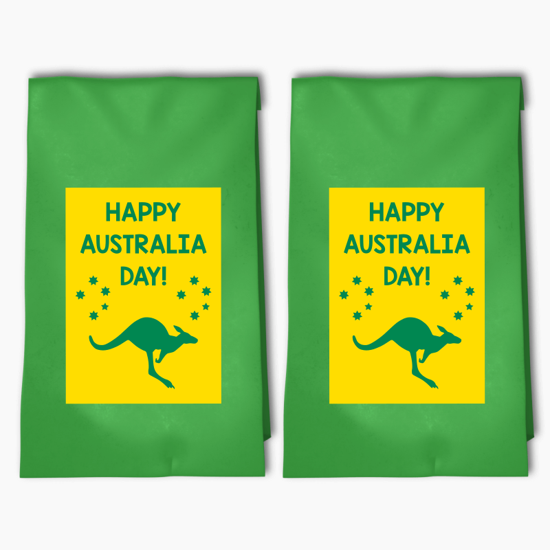 Green &amp; Gold Kangaroo Australia Day Party Bags &amp; Labels