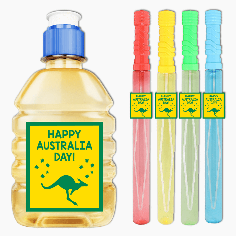 Green & Gold Kangaroo Australia Day Party Rectangle Favour Stickers