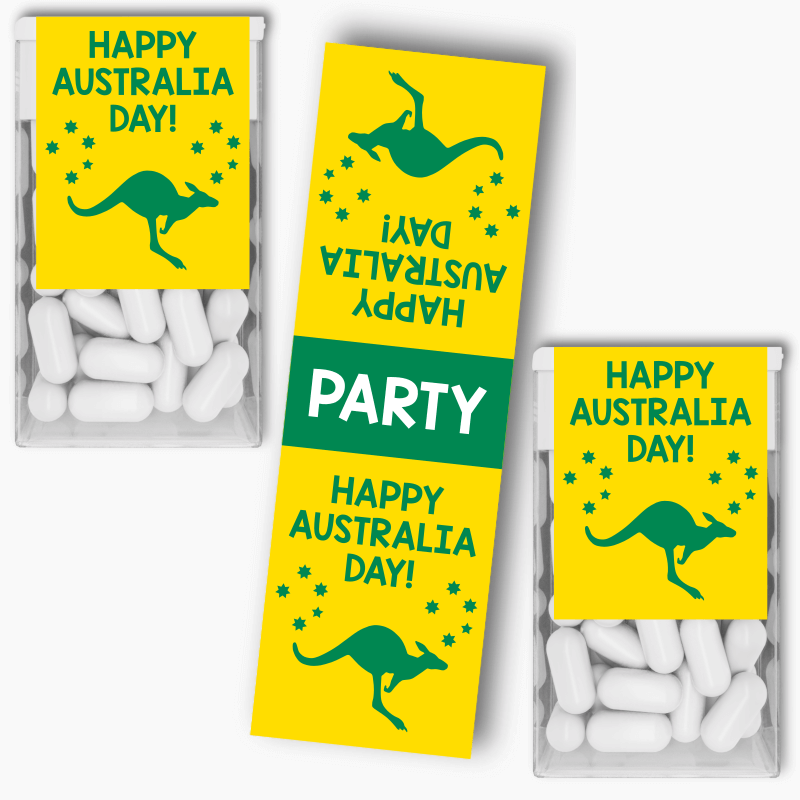 Green & Gold Kangaroo Australia Day Tic Tac Labels
