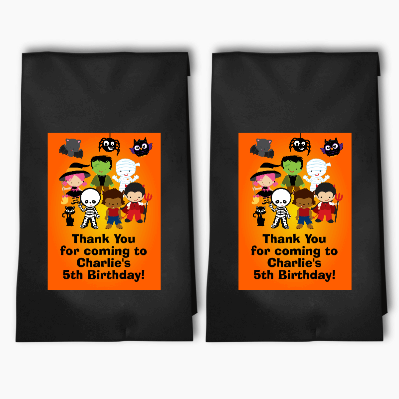 Personalised Little Halloween Monsters Birthday Party Bags &amp; Labels