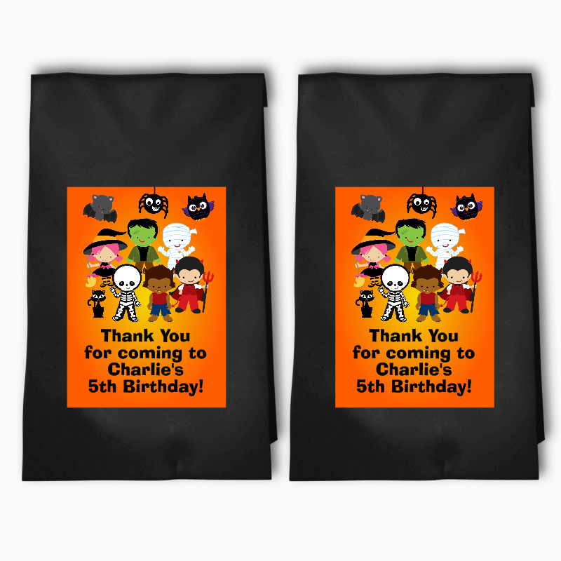 Personalised Little Halloween Monsters Birthday Party Bags & Labels
