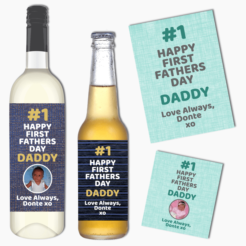 Personalised First Fathers Day Gift Wine &amp; Beer Labels