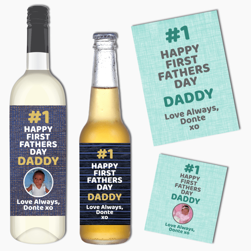 Personalised First Fathers Day Gift Wine & Beer Labels