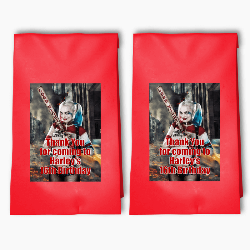 Personalised Harley Quinn Party Bags &amp; Labels