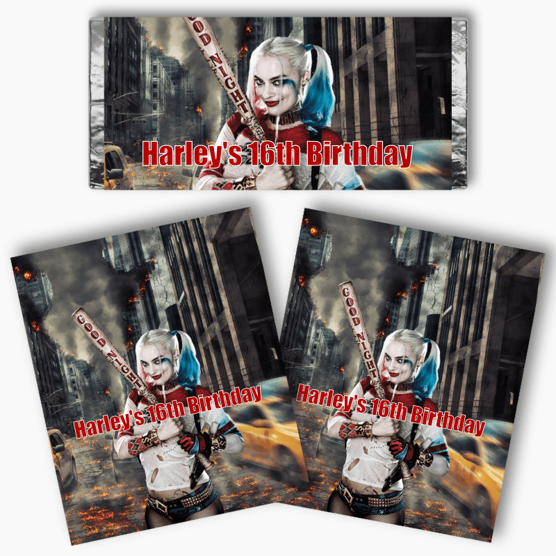 Personalised Harley Quinn Party Mini Chocolate Labels