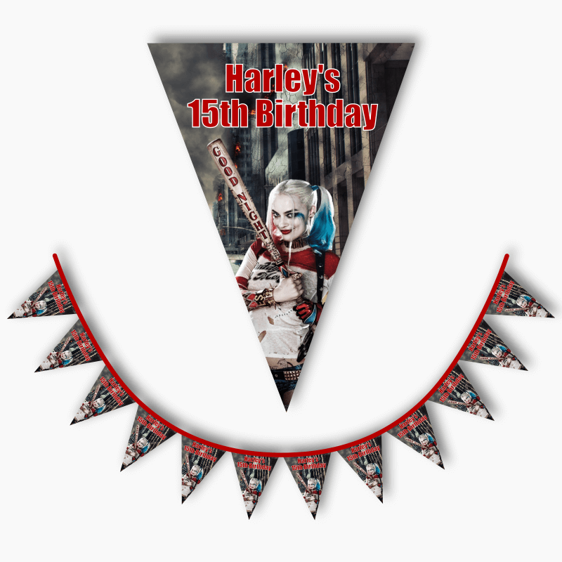 Personalised Harley Quinn Party Flag Bunting