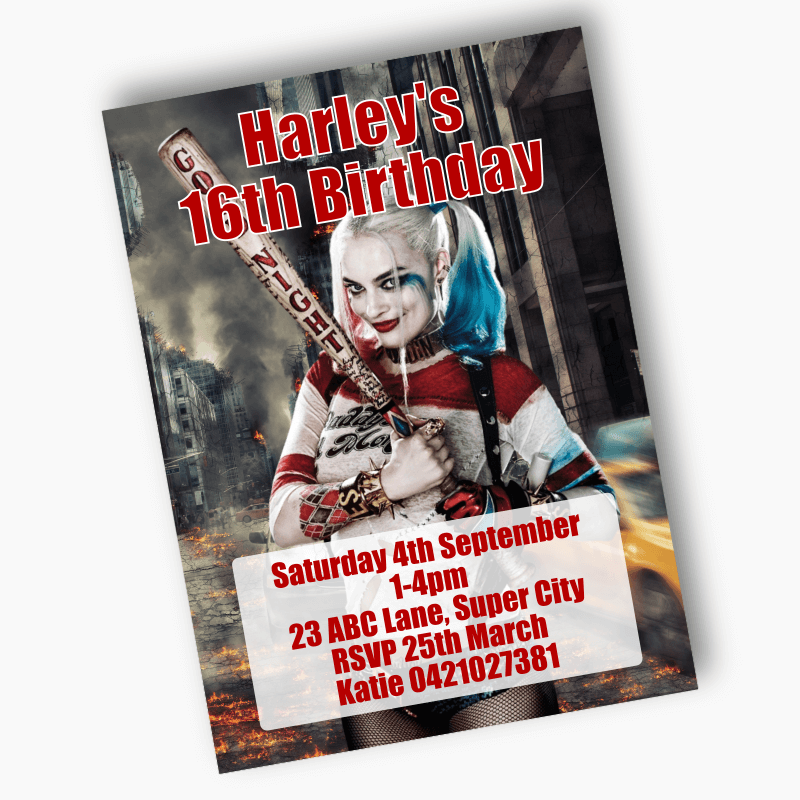 Personalised Harley Quinn Party Invites