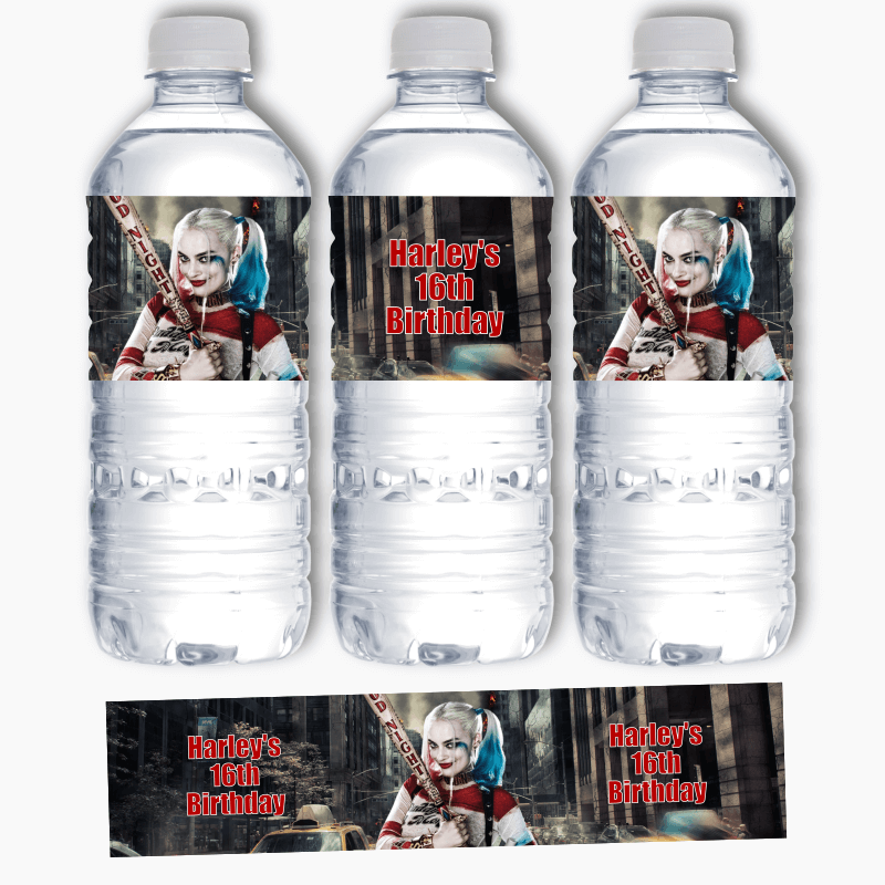 Personalised Harley Quinn Party Water Labels