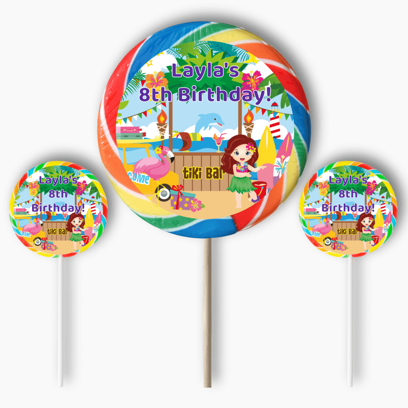 Personalised Hawaiian Luau Party Round Stickers
