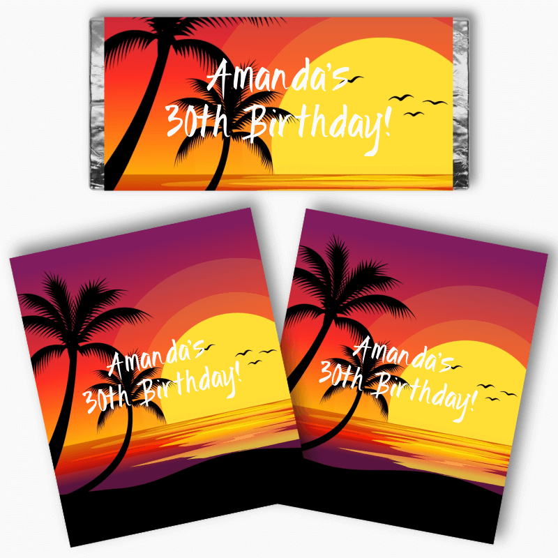 Personalised Hawaiian Sunset Party Mini Chocolate Labels