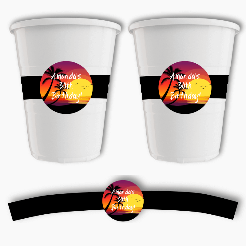 Hawaiian Sunset Party Cup Stickers