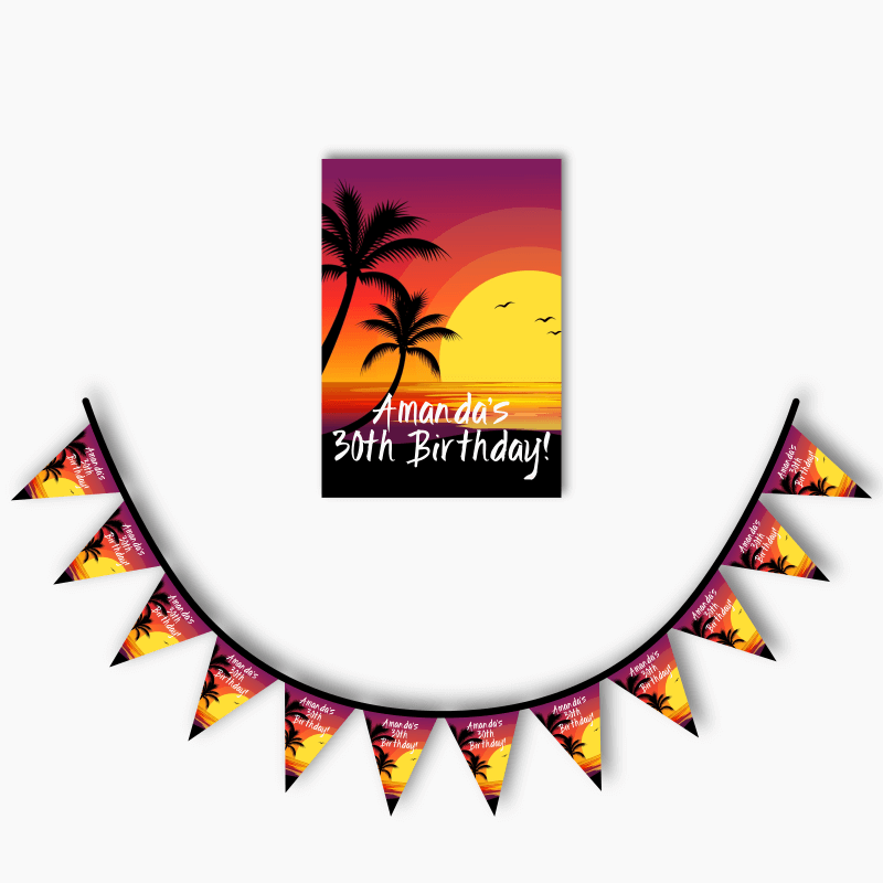 Personalised Hawaiian Sunset Party Poster &amp; Flag Bunting Combo