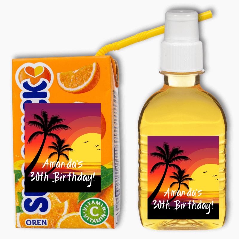 Hawaiian Sunset Birthday Party Rectangle Drink Labels