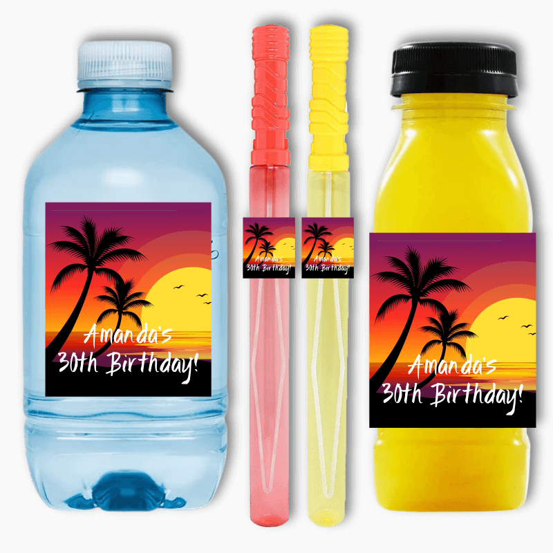 Hawaiian Sunset Birthday Party Rectangle Favour Stickers