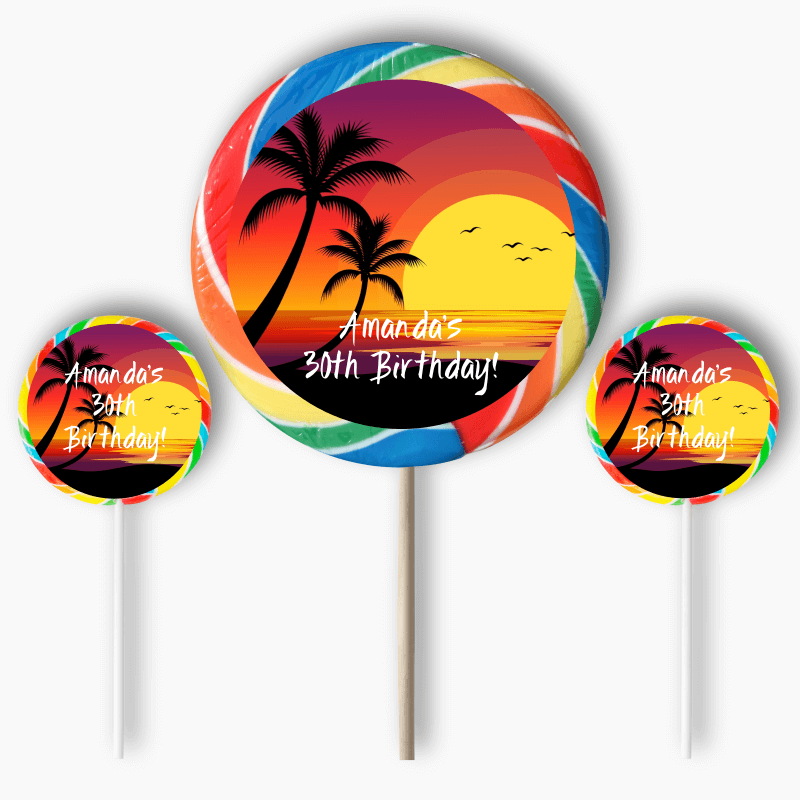 Personalised Hawaiian Sunset Party Round Stickers