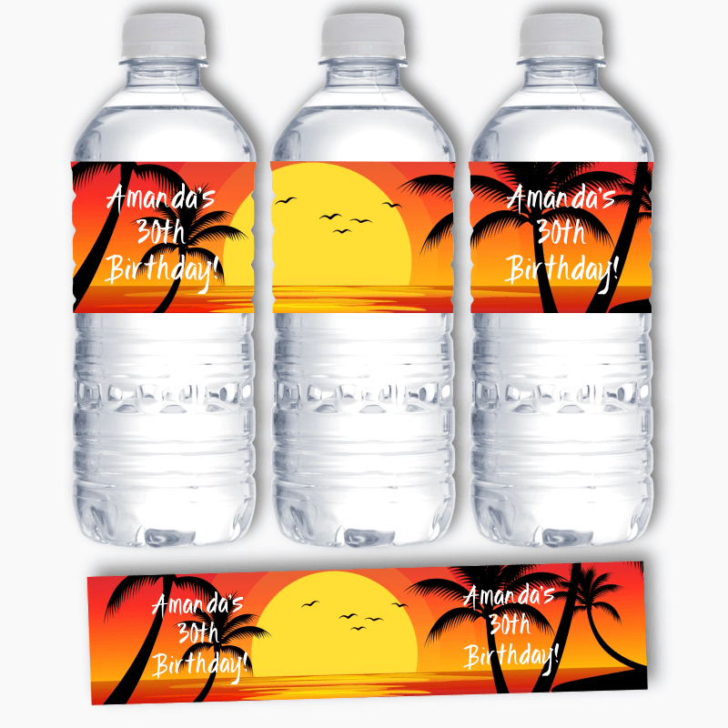 Personalised Hawaiian Sunset Party Water Bottle Labels