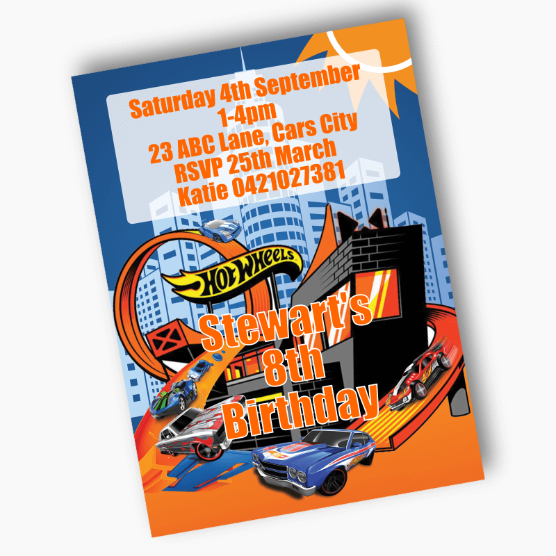 Personalised Hot Wheels Cars Party Invites