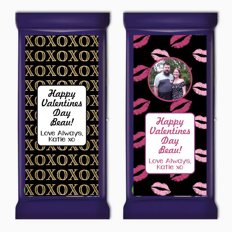 Personalised Hugs &amp; Kisses Valentines Day Gift Cadbury Chocolate Labels