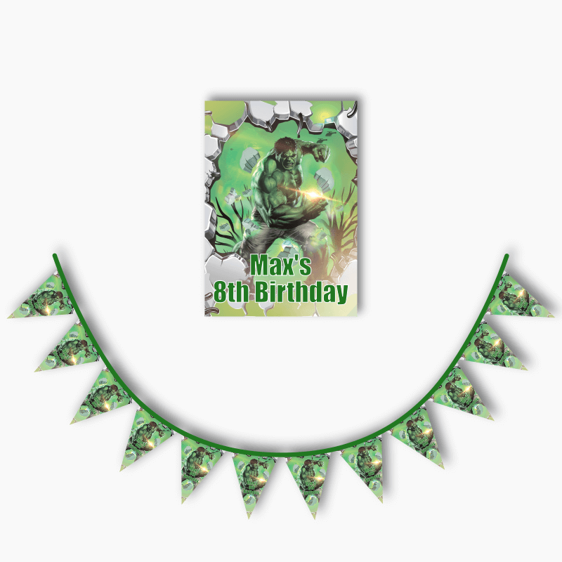 Personalised Incredible Hulk Party Poster &amp; Bunting Combo