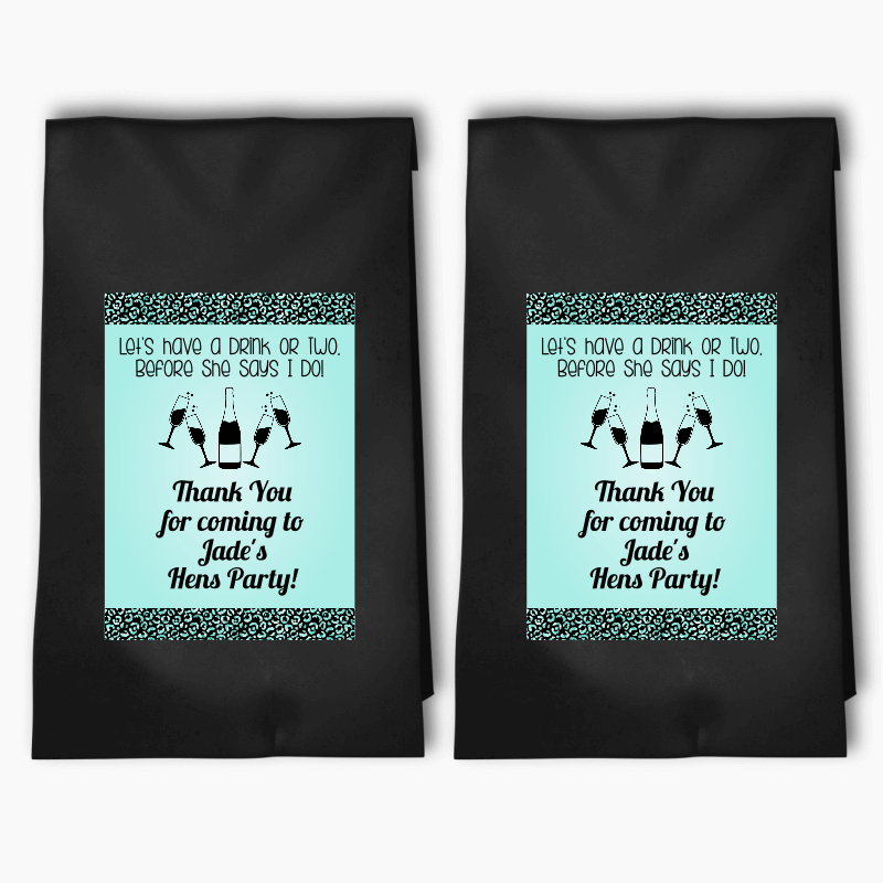 Personalised Aqua & Black I Do Hens Party Bags & Labels