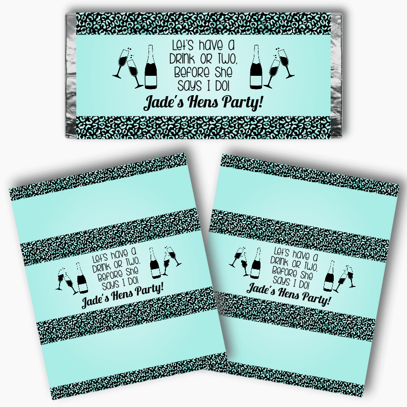 Personalised Aqua & Black I Do Hens Party Mini Chocolate Labels