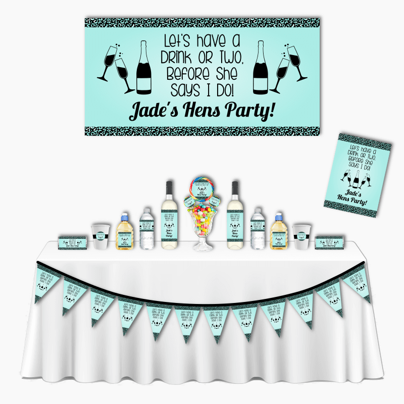 Personalised Aqua & Black I Do Deluxe Hens Party Decorations Pack