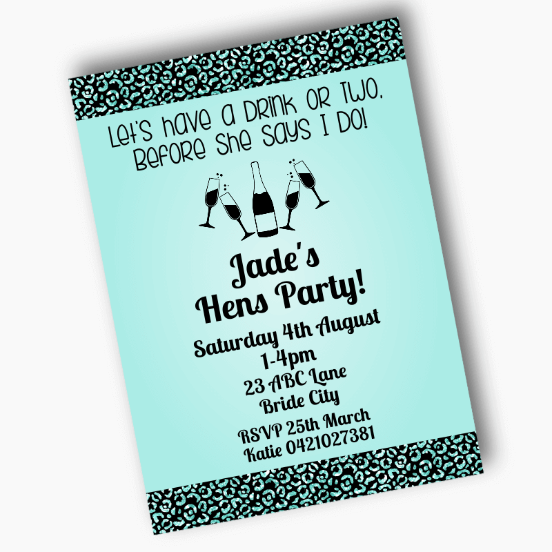 Personalised Aqua & Black I Do Hens Party Invites