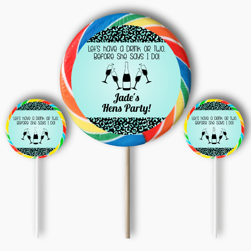 Personalised Aqua & Black I Do Hens Party Round Stickers