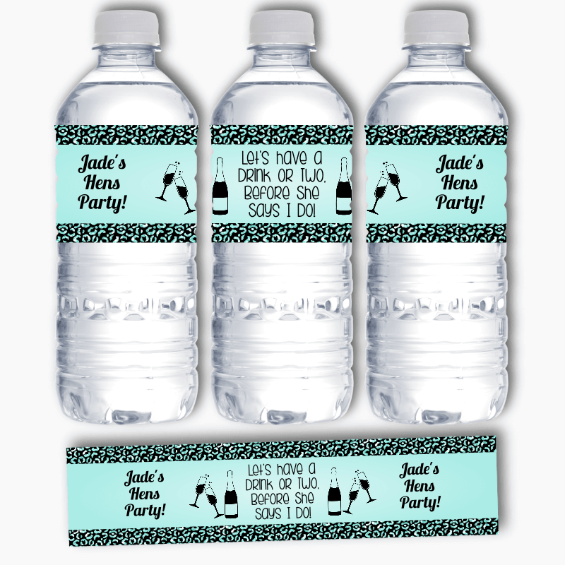 Personalised Aqua & Black I Do Hens Party Water Bottle Labels