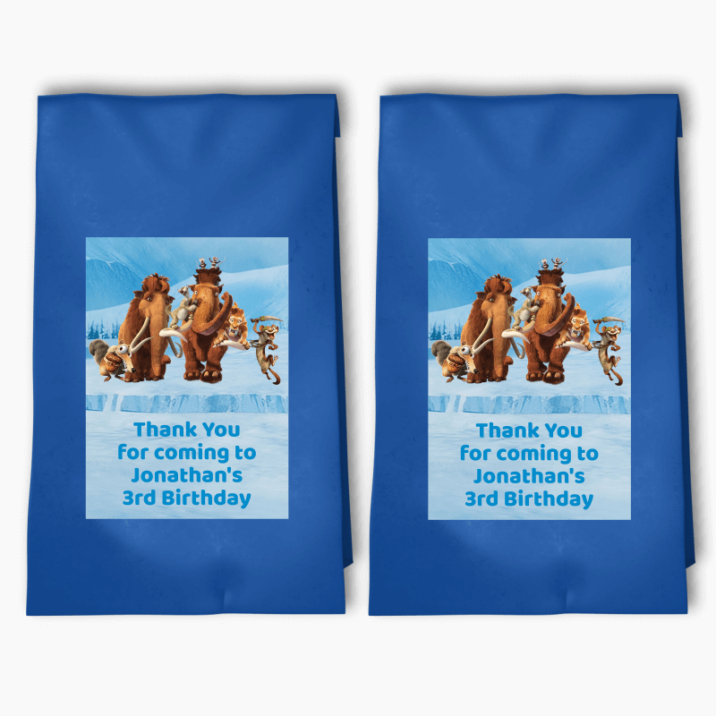 Personalised Ice Age Birthday Party Bags &amp; Labels