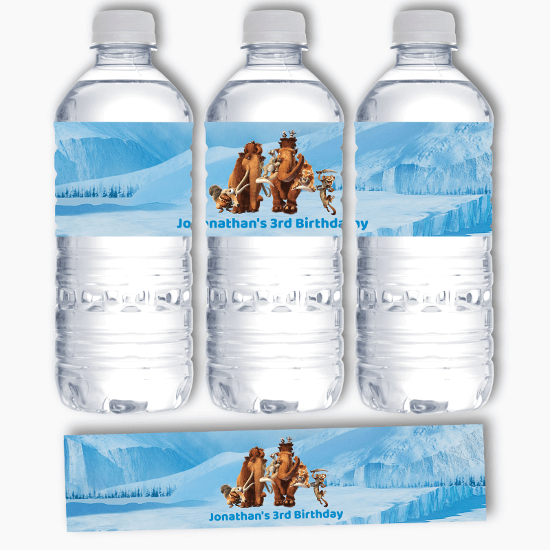Personalised Ice Age Birthday Party Water Bottle Labels