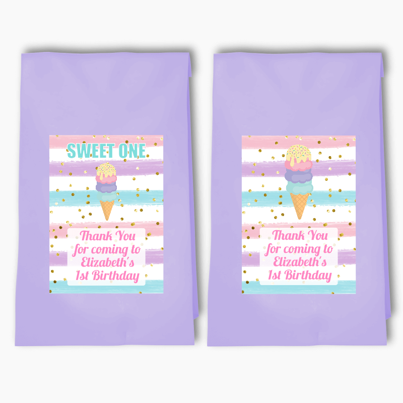 Personalised Ice Cream Party Bags & Labels
