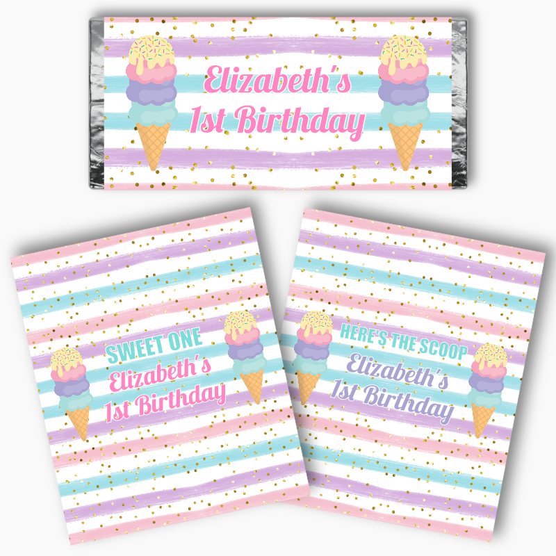 Personalised Ice Cream Party Mini Chocolate Labels