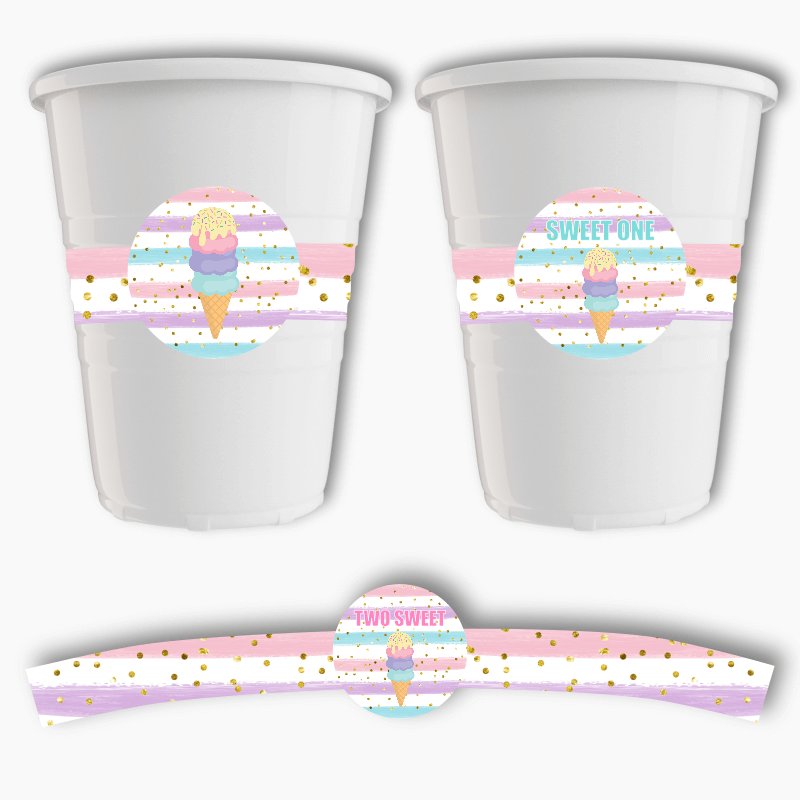 Personalised Ice Cream Party Cup Stickers