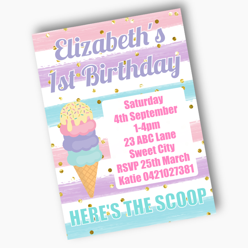 Personalised Ice Cream Birthday Party Invites - Here&#39;s the Scoop