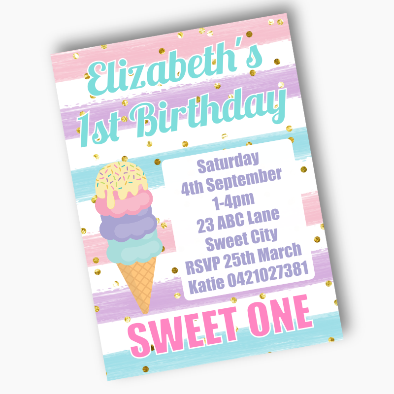 Personalised Ice Cream Birthday Party Invites - Sweet One