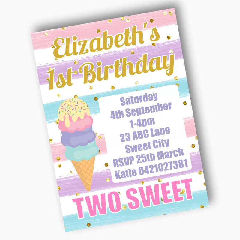 Personalised Ice Cream Birthday Party Invites - Two Sweet