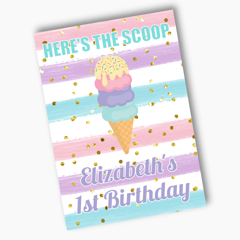 Personalised Ice Cream Party Posters - Here&#39;s the Scoop