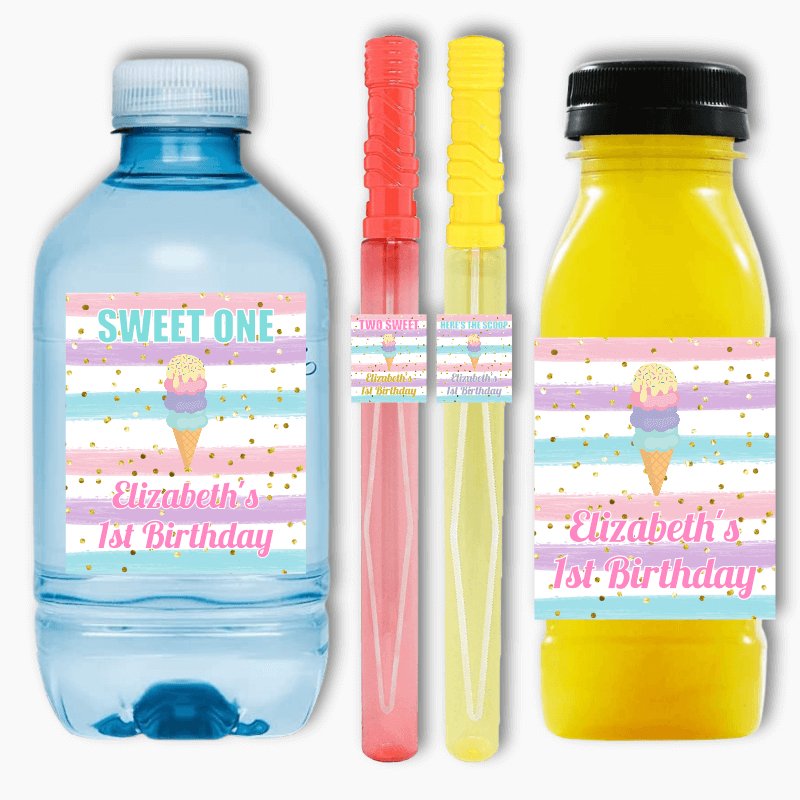 Ice Cream Birthday Party Rectangle Favour Stickers