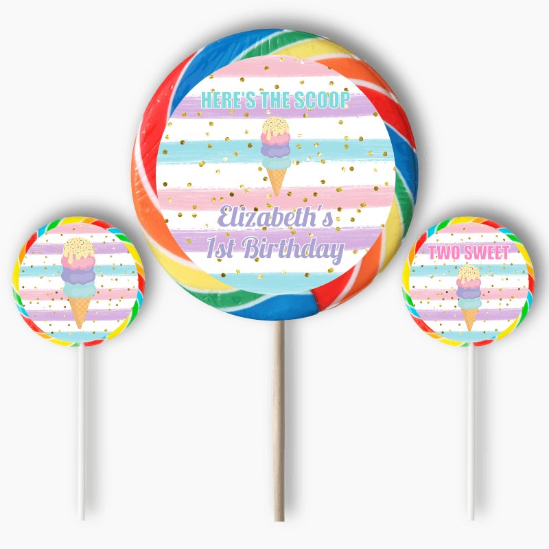 Personalised Ice Cream Party Round Stickers
